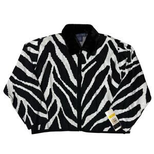 NWT Maggie McNaughton Zebra Print Full Zip Cardigan Sweater Jacket Faux Fur 2X